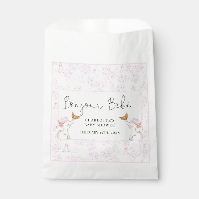 Sachets En Papier Bonjour Bebe Romantique Français Baby shower fille (Devant)