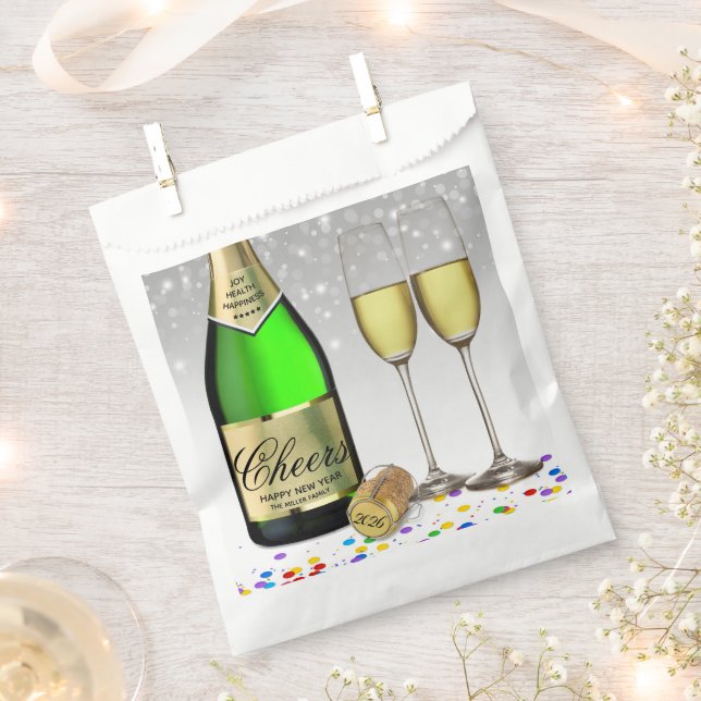 Sachets En Papier Bonne année Bouteille de vin pétillante 2025 (Coupé)