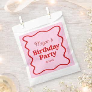 Sachets En Papier Bordure rouge rose vague fête d'anniversaire