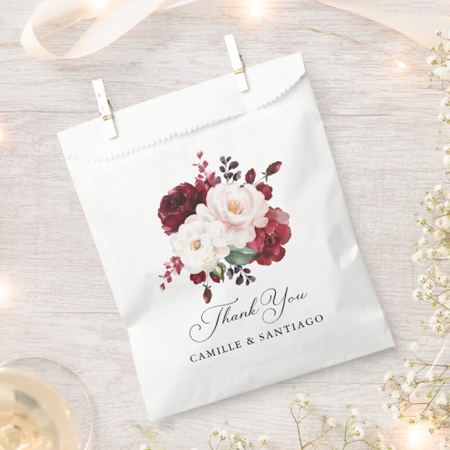Sachets En Papier Bourgogne et Mariage floral rose pâle (Coupé)