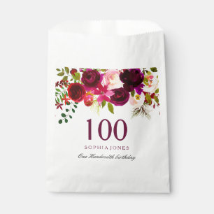 Sachets En Papier Bourgogne Floral Boho 100e fête d'anniversaire