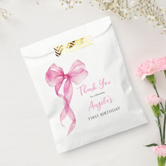 Sachets En Papier Bow Girls rose 1er Merci d'anniversaire (Scellé)