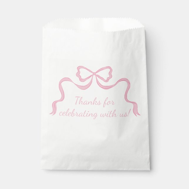 Sachets En Papier Bow rose personnalisé, Partie de ruban rose (Devant)