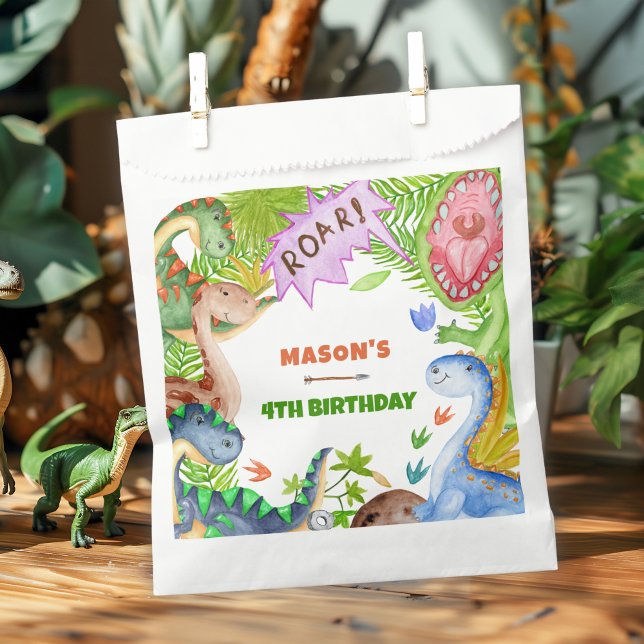 Sachets En Papier Boy Dinosaur 4th Birthday Invitation (Créateur téléchargé)