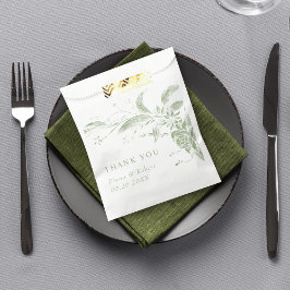 Sachets En Papier Branche avec mariage de fleurs vert et blanc sauge