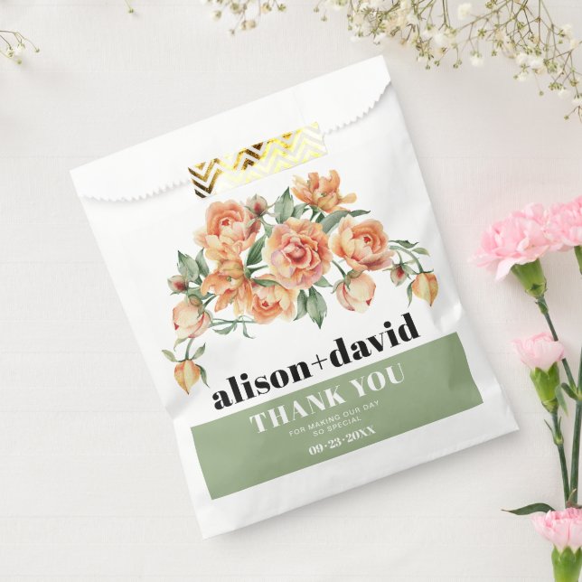 Sachets En Papier Branche avec roses de pêche et mariage feuille (Scellé)