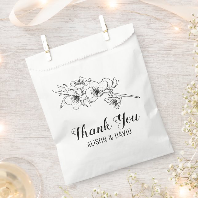 Sachets En Papier Branche d'art noir blanc avec fleurs (Coupé)