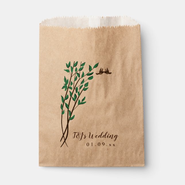 Sachets En Papier Branches rustiques et Inséparables de verdure Mari (Devant)