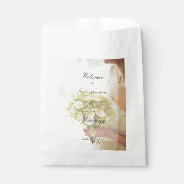 Sachets En Papier Bride avec bouquet de fleurs mariage modifiable (Devant)