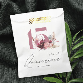 Sachets En Papier Burgundy Blush Floral Pampas Grass Quinceanera