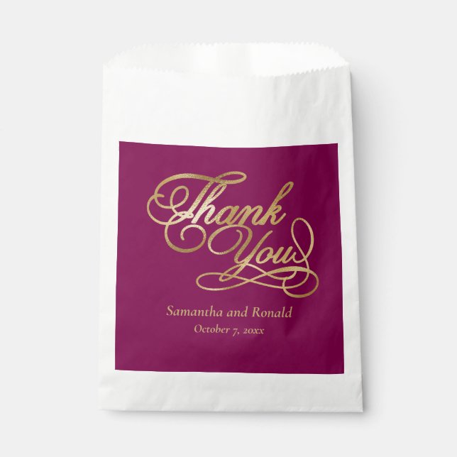 Sachets En Papier Burgundy & Gold Foil Thank You Calligraphy Wedding (Devant)