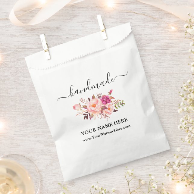 Sachets En Papier Calligraphie Aquarelle artisanale Pink Floral Sac (Coupé)