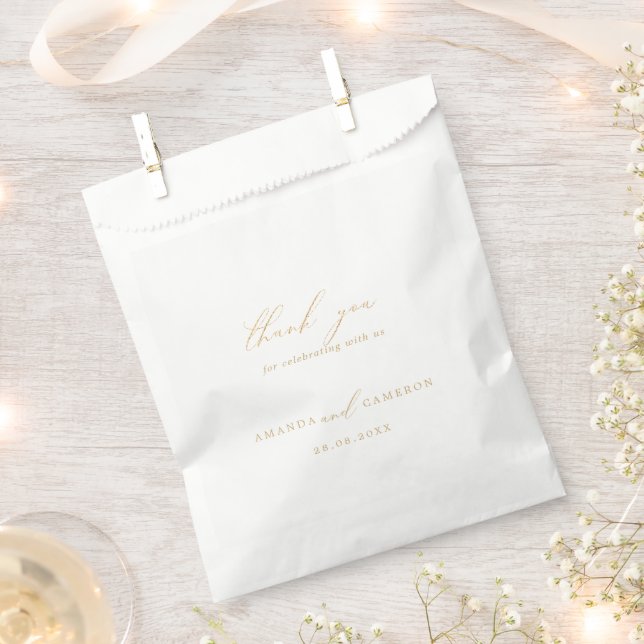 Sachets En Papier Calligraphie d'or romantique Script Mariage Merci (Coupé)