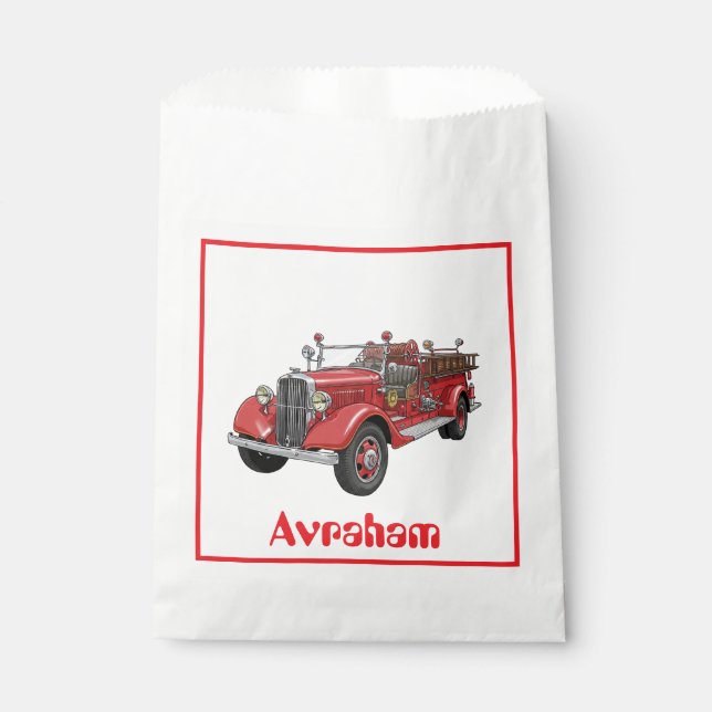 Sachets En Papier Camion d'incendie vers le haut pour sac (Devant)