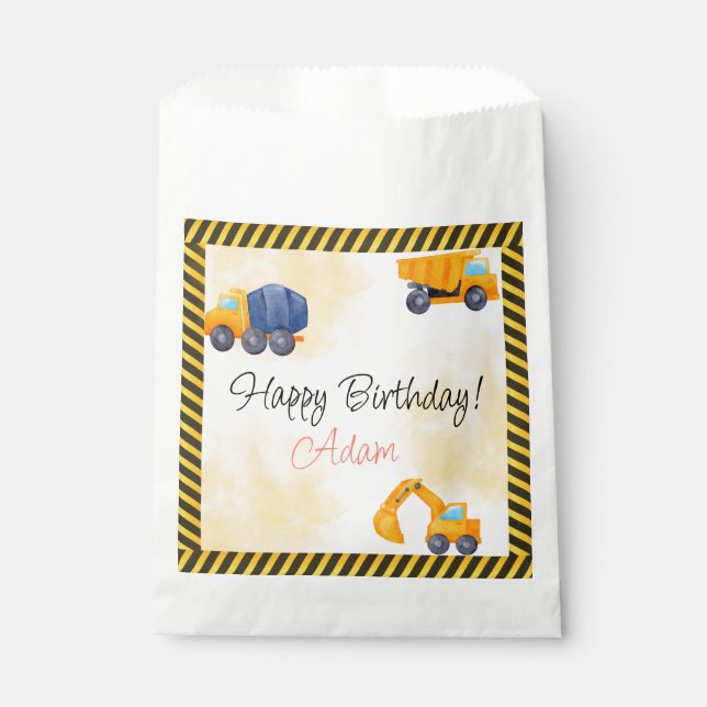 Sachets En Papier Camions de construction Anniversaire (Devant)