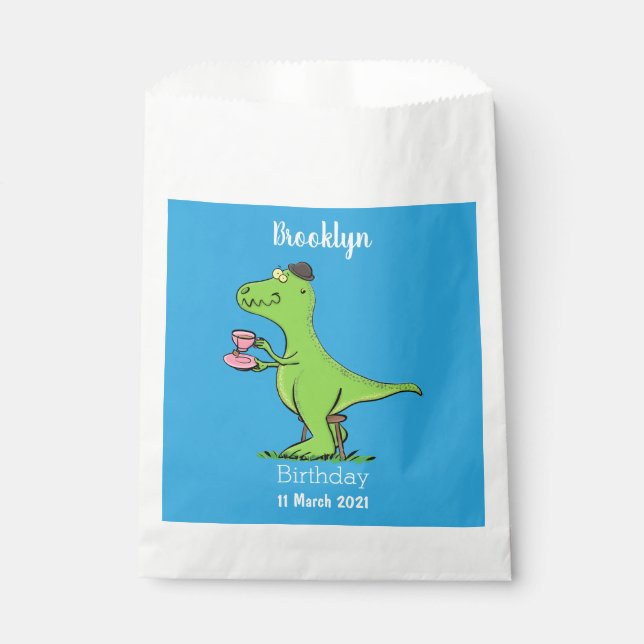 Sachets En Papier Caricature de dinosaure vert t rex (Devant)