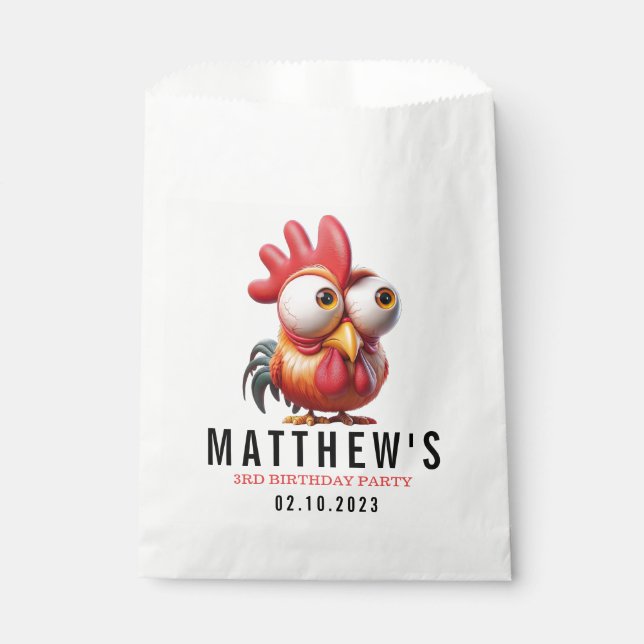 Sachets En Papier Caricatures du coq mignonne 3ème anniversaire (Devant)
