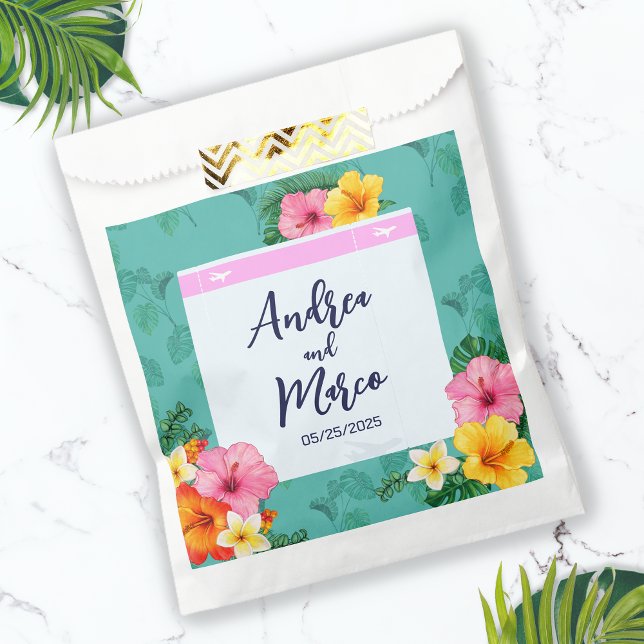 Sachets En Papier Carte d'embarquement tropical Mariage de destinati (Boarding Pass Destination Wedding Favor Bag)