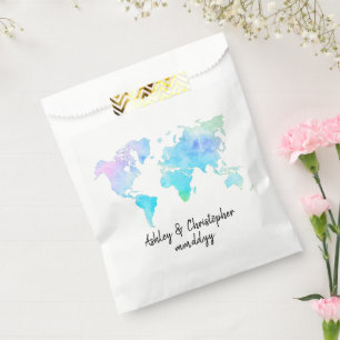 Sachets En Papier Carte du monde aquarelle Couple Mariage personnali