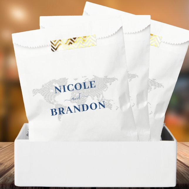 Sachets En Papier Carte du monde bleu Destination Mariage (Blue World Map Destination Wedding Favor Bag)