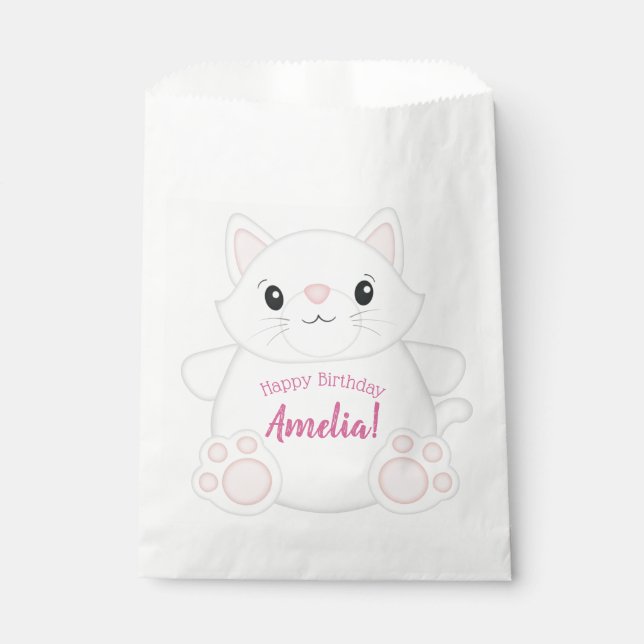 Sachets En Papier Cat Anniversaire fête Kitty rose (Devant)