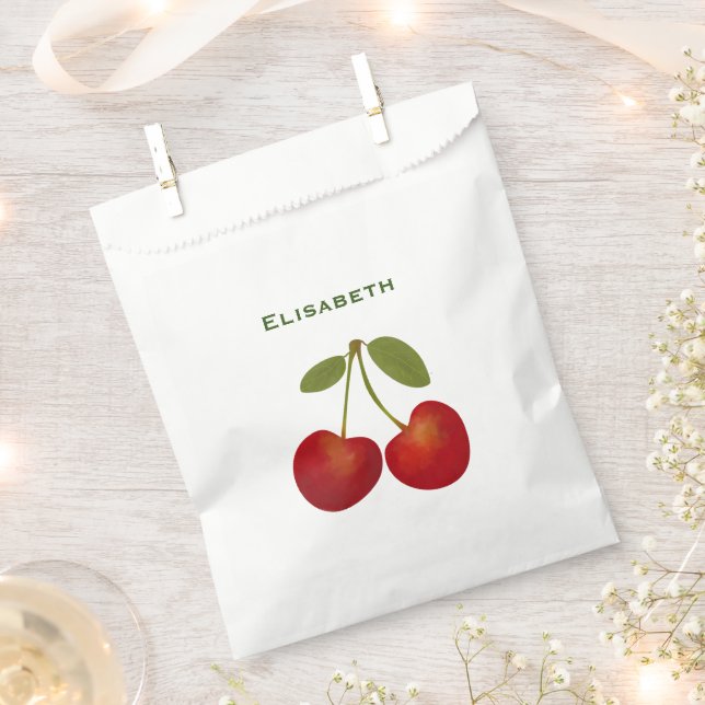 Sachets En Papier Cerises rouges nom personnalisé (Coupé)