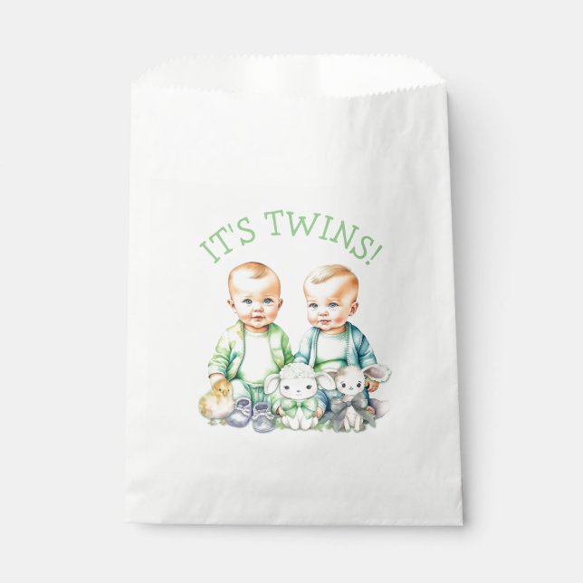 Sachets En Papier C'est Twins ! Baby shower jumeaux garçon mignon (Devant)
