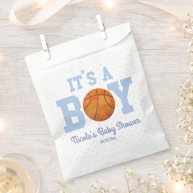 Sachets En Papier C'est un garçon ! Baby shower Blue Basketball (Coupé)