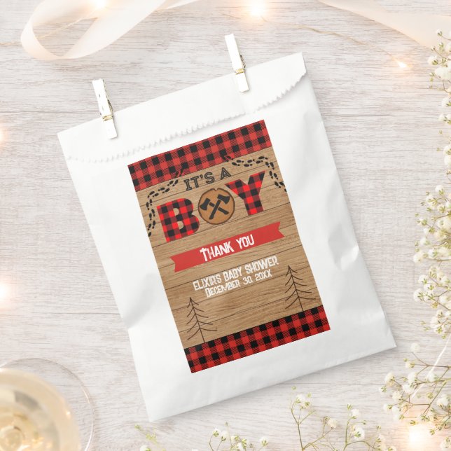 Sachets En Papier C'est un garçon Baby shower rustique en bois (Coupé)