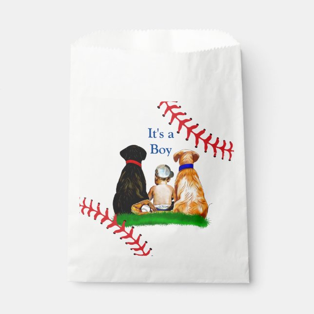 Sachets En Papier C'est un garçon, | Baseball Baby shower à thème (Devant)