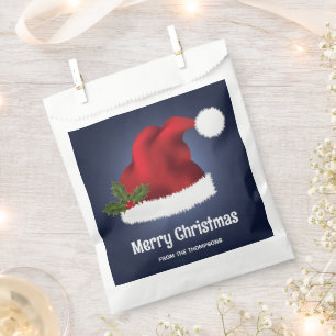 Sachets En Papier Chapeau de Santa Festif Rouge sur Fond Bleu avec T