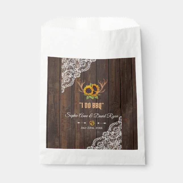 Sachets En Papier Charme Tournesols Rustiques Bois de Cerf Dentelle  (Devant)