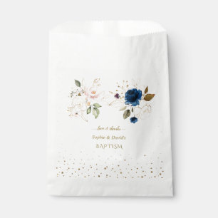 Sachets En Papier Charming Rose Blue Gold Flowers Twins Christening