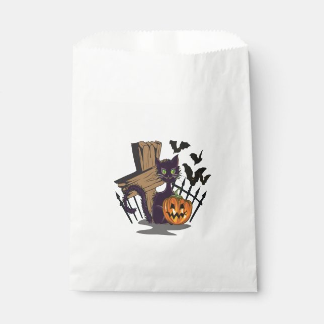 Sachets En Papier Chat noir Chat Tombstone Bats Halloween (Devant)