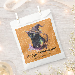Sachets En Papier Chat noir dans le chapeau de sorcière Orange Joyeu