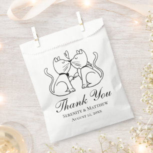 Sachets En Papier Chats Mignons S'Embrassant Noir Blanc Merci Mariag