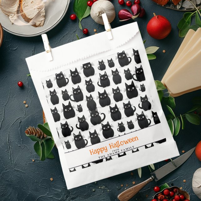 Sachets En Papier Chats noirs Nom personnalisé Bonne Halloween (Créateur téléchargé)