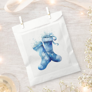 Sachets En Papier Chaussettes de Noël à aquarelle bleue personnalisa
