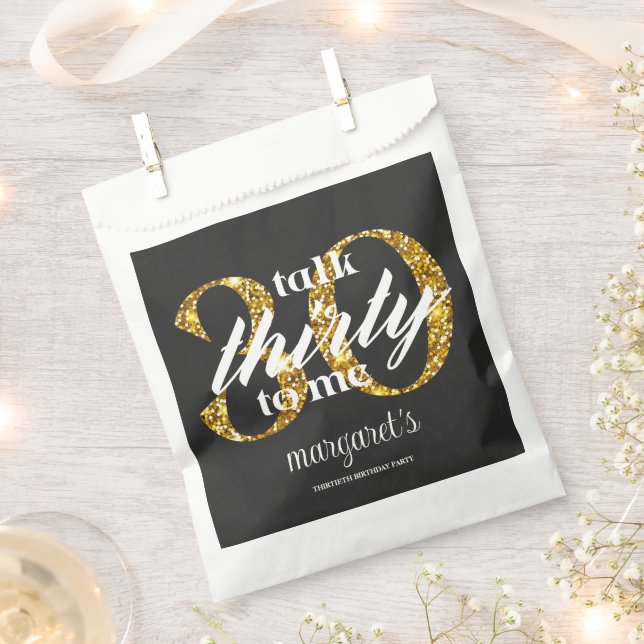Sachets En Papier Chic Girly Black Gold Parties scintillant 30e fête (Coupé)