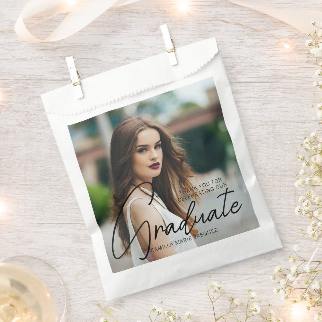 Sachets En Papier Chic Graduation Photo manuscrite Script Party (Coupé)
