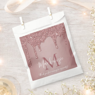 Sachets En Papier Chic Rose Gold Parties scintillant gouttes Monogra