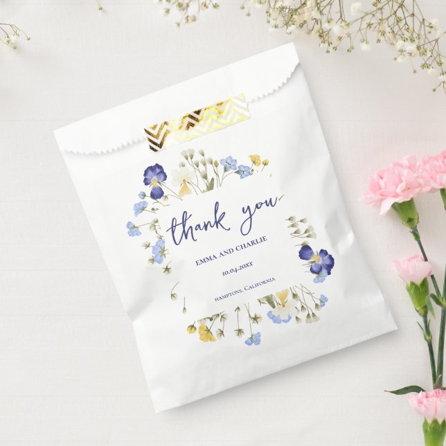 Sachets En Papier Chic Rustique botanique fleur sauvage Mariage bleu (Scellé)
