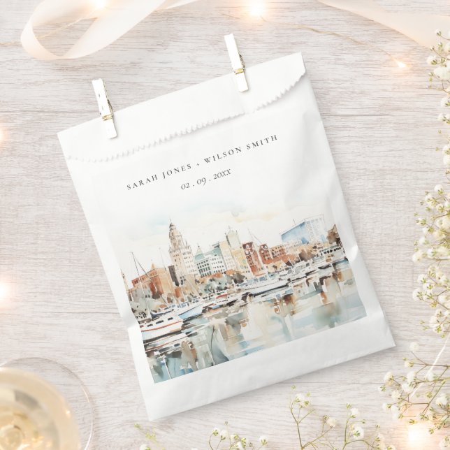 Sachets En Papier Chic Tampa Floride Skyline Mariage d'aquarelle (Coupé)
