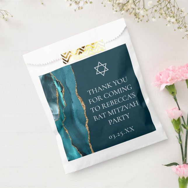 Sachets En Papier Chic Turquoise Gold Bat mitzvah Parti personnalisé (Scellé)