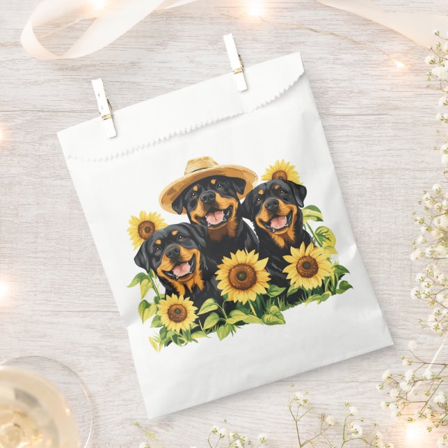 Sachets En Papier Chiens Rottweiler Entourés De Tournesols (Coupé)