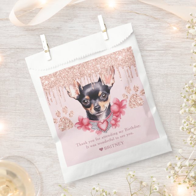 Sachets En Papier Chihuahua Chien personnalisé avec Parties scintill (Coupé)