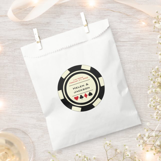 Sachets En Papier Chip de poker noir et blanc Mariage Las Vegas (Coupé)