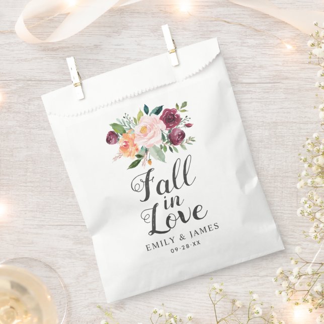 Sachets En Papier Chute en amour Rustique Bourgogne Blush Floral Mar (Coupé)
