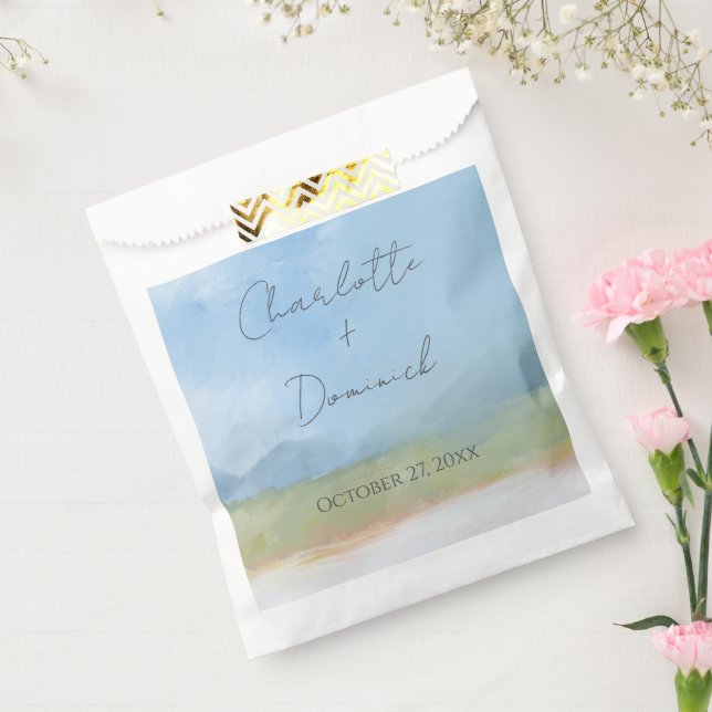 Sachets En Papier Ciels bleus Paysage peint Mariage moderne (Scellé)