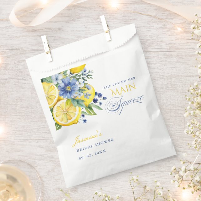 Sachets En Papier Citron bleu floral Fête des mariées (Coupé)